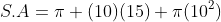 S.A=\pi (10)(15)+\pi(10^2)