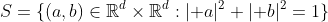 S=\{(a,b)\in\mathbb{R}^d\times\mathbb{R}^d:\lvert a\rvert^2+\lvert b\rvert^2=1\}