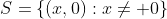 S=\{(x,0):x\neq 0\}