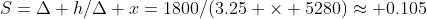 S=\Delta h/\Delta x=1800/(3.25 \times 5280)\approx 0.105