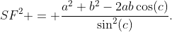 SF^2 = \frac{a^{2}+b^{2}-2ab\cos(c)}{\sin^{2}(c)}.