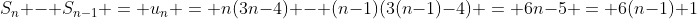 S_n - S_{n-1} = u_n = n(3n-4) - (n-1)(3(n-1)-4) = 6n-5 = 6(n-1)+1