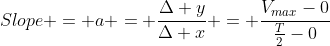 Slope = a = \frac{\Delta y}{\Delta x} = \frac{V_{max}-0}{\frac{T}{2}-0}