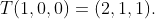 T(1,0,0)=(2,1,1).