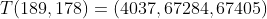 T(189,178)=(4037,67284,67405)