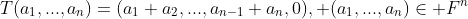 T(a_1,...,a_n)=(a_1+a_2,...,a_{n-1}+a_n,0), (a_1,...,a_n)\in F^n