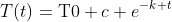 T(t)=\text{T0}+c e^{-k t}