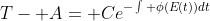 T- A= Ce^{-\int \phi(E(t))dt}