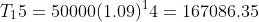 T_15=50000(1.09)^14=167086.35