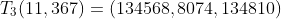 T_3(11,367)=(134568,8074,134810)