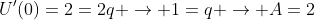 U'(0)=2=2q \rightarrow 1=q \rightarrow A=2