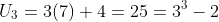 U_3=3(7)+4=25=3^3-2