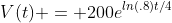 V(t) = 200e^{ln(.8)t/4}