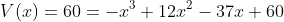 V(x)=60=-x^3+12x^2-37x+60