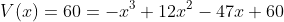 V(x)=60=-x^3+12x^2-47x+60