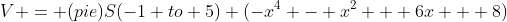 V = (pie)S(-1 to 5) (-x^4 - x^2 + 6x + 8)