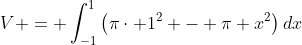 V = \int_{-1}^1\left(\pi\cdot 1^2 - \pi x^2\right)dx