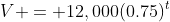 V = 12,000(0.75)^t