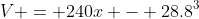 V = 240x - 28.8^3