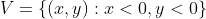 V=\{(x,y):x<0,y<0\}