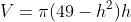 V={\pi}(49-h^{2})h