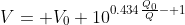 V= V_0 10^{0.434\frac{Q_0}{Q}- 1}