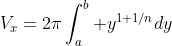 V_x=2\pi\int_a^b y^{1+1/n}dy