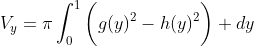 V_y=\pi\int_0^1\bigg(g(y)^2-h(y)^2\bigg) dy