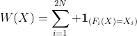 W(X)=\sum_{i=1}^{2N}{\bf 1}_{(F_i(X)=X_i)}