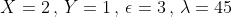 X=2\,,\,Y=1\,,\,\epsilon=3\,,\,\lambda=45
