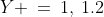 Y \:=\:1,\:1.2