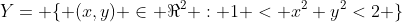 Y= \{ (x,y) \in \Re^2 : 1 < x^2+y^2<2 \}