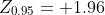 Z_{0.95}= 1.96
