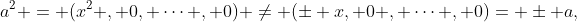a^2 = (x^2 , 0, \cdots , 0) \neq (\pm x, 0 , \cdots , 0)= \pm a,
