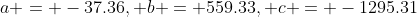 a = -37.36, b = 559.33, c = -1295.31