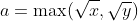 a=\max(\sqrt{x},\sqrt{y})