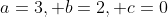 a=3, b=2, c=0