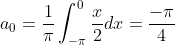 a_{0}=\frac{1}{\pi}\int_{-\pi}^{0}\frac{x}{2}dx=\frac{-\pi}{4}