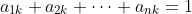 a_{1k}+a_{2k}+\dotsb+a_{nk}=1