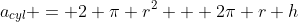 a_{cyl} = 2 \pi r^2 + 2\pi r h