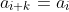a_{i+k}=a_i
