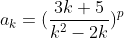 a_k=(\frac{3k+5}{k^2-2k})^p