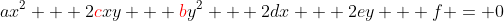 ax^2 + 2{\color{red}c}xy + {\color{red}b}y^2 + 2dx + 2ey + f = 0