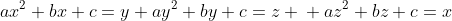 ax^2+bx+c=y\\ ay^2+by+c=z \\ az^2+bz+c=x