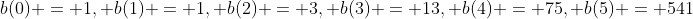 b(0) = 1, b(1) = 1, b(2) = 3, b(3) = 13, b(4) = 75, b(5) = 541