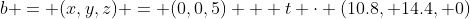 b = (x,y,z) = (0,0,5) + t \cdot (10.8, 14.4, 0)