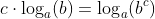 c\cdot\log_a(b)=\log_a(b^c)