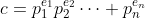c=p_1^{e_1}p_2^{e_2}\cdots p_n^{e_n}