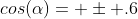 cos(\alpha)= \pm .6