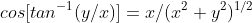 cos[tan^{-1}(y/x)]=x/(x^2+y^2)^{1/2}
